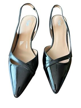 Women’s Fioni  Black Patent Slingback Pointed-Toe Flats Size 10